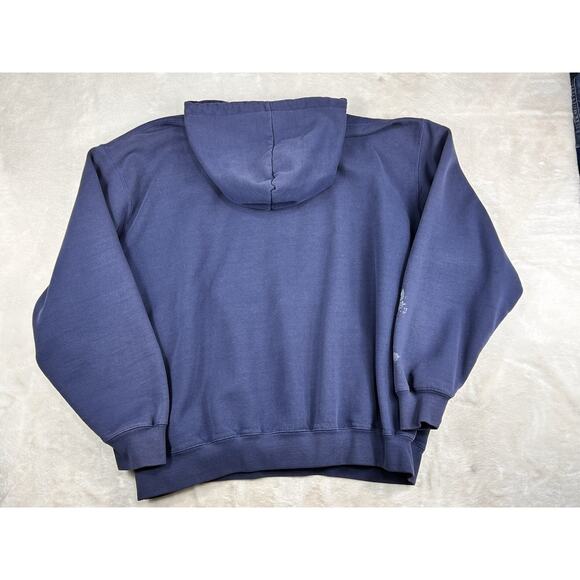 VTG 90s Carhartt Hoodie Pullover Spellout Sweatshirt Workwear K132 Navy Mens 2XL - Picture 2 of 8